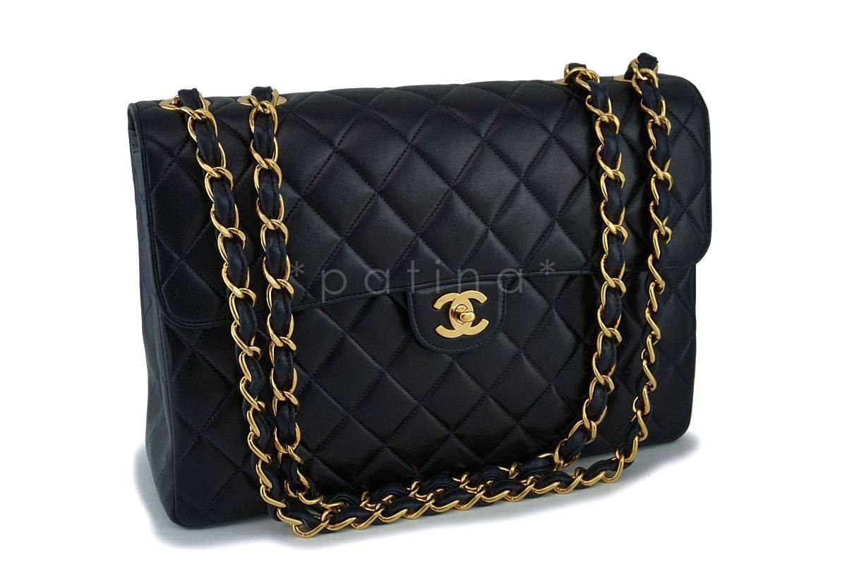 Chanel Black Lambskin Jumbo Classic Flap Bag 24k GHW