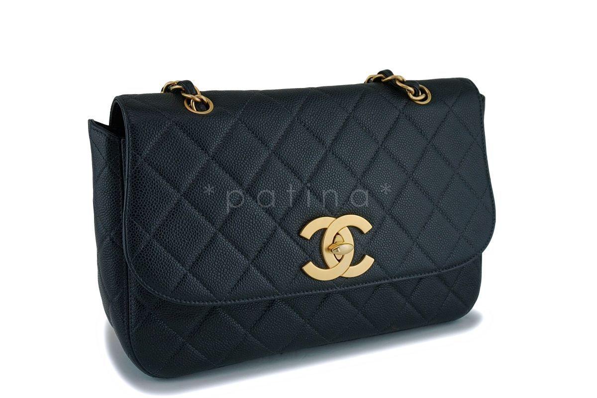 Rare Chanel Vintage Black Caviar Flap with Classic Jumbo CCs Bag GHW