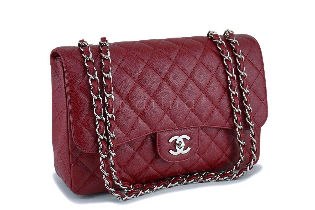 Chanel Red Caviar Large Jumbo Classic Flap Bag SHW HEP