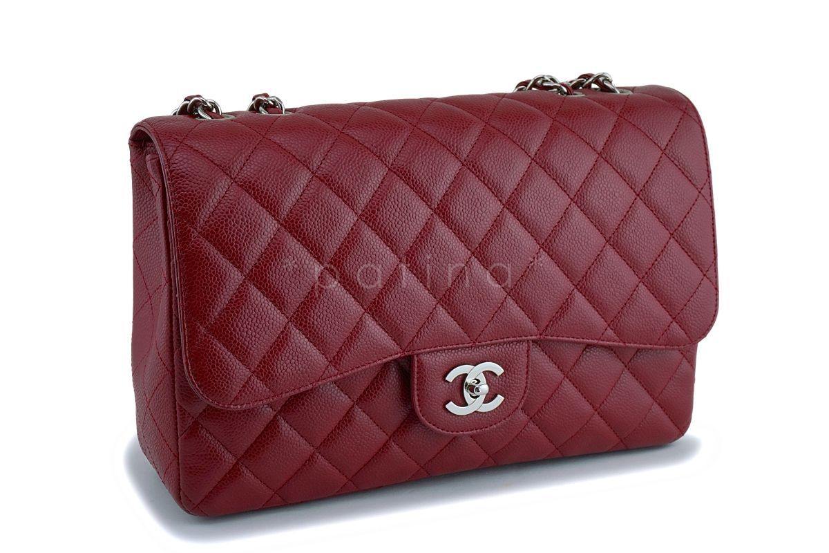 Chanel Red Caviar Large Jumbo Classic Flap Bag SHW HEP