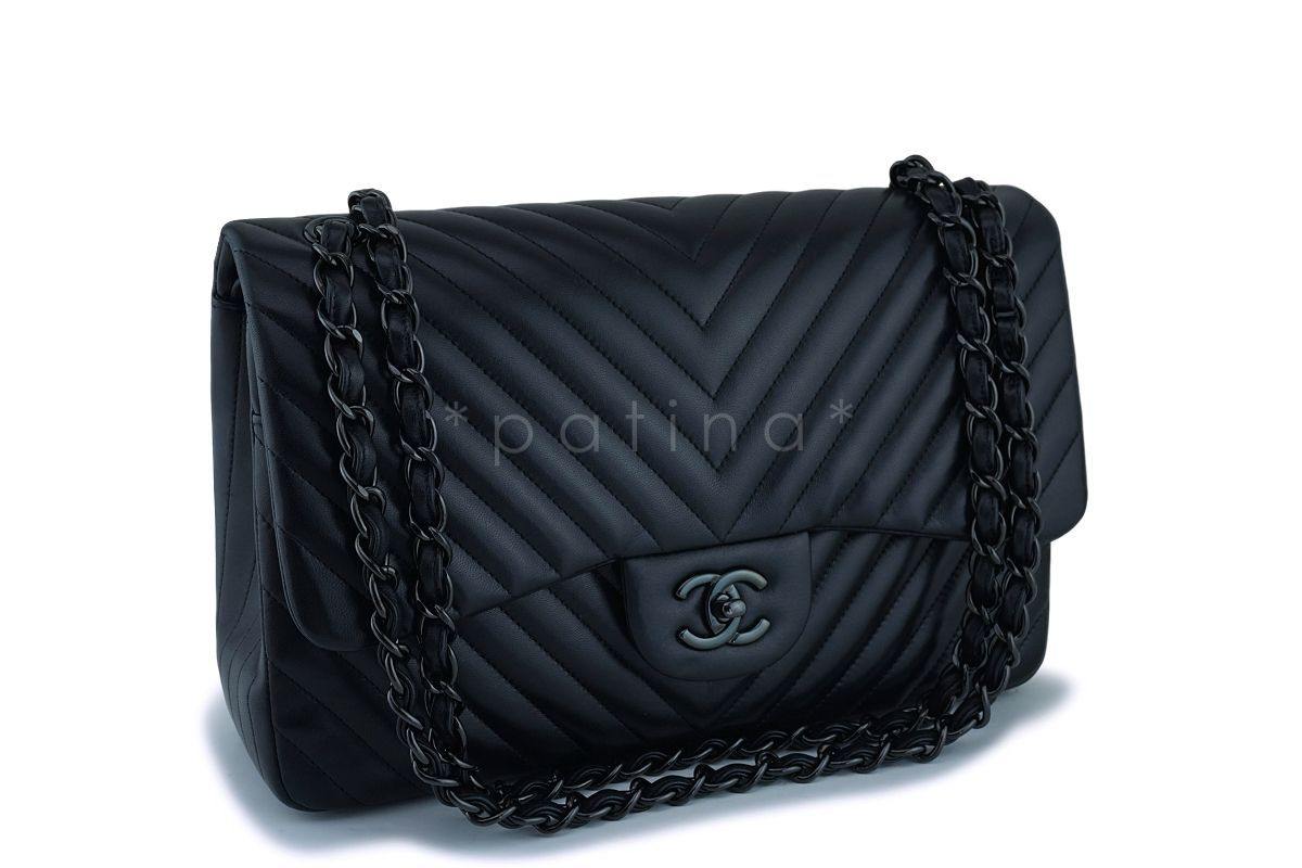 Chanel So Black Chevron Jumbo Classic Double Flap Bag