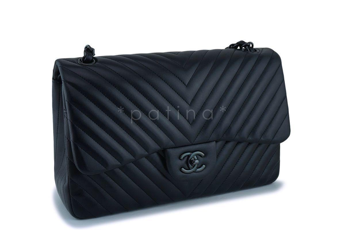 Chanel So Black Chevron Jumbo Classic Double Flap Bag