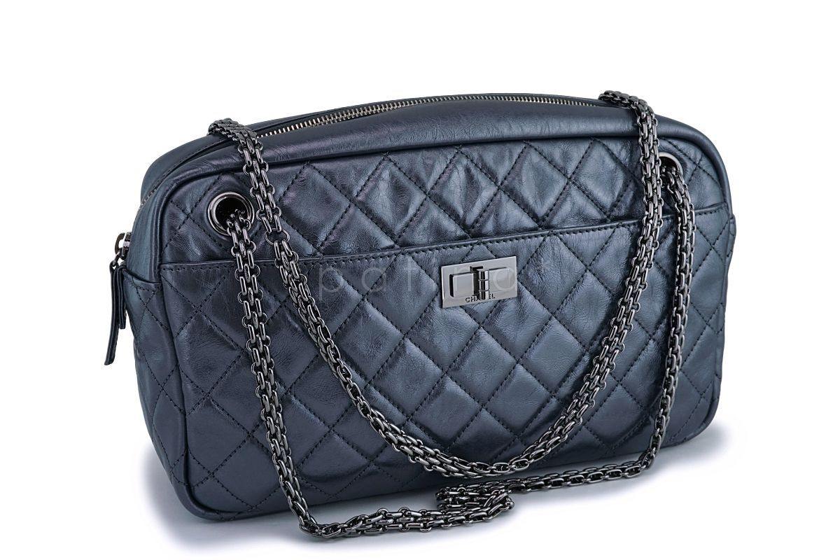 Chanel Dark Gray Silver Metallic Reissue Classic Camera Case Bag RHW