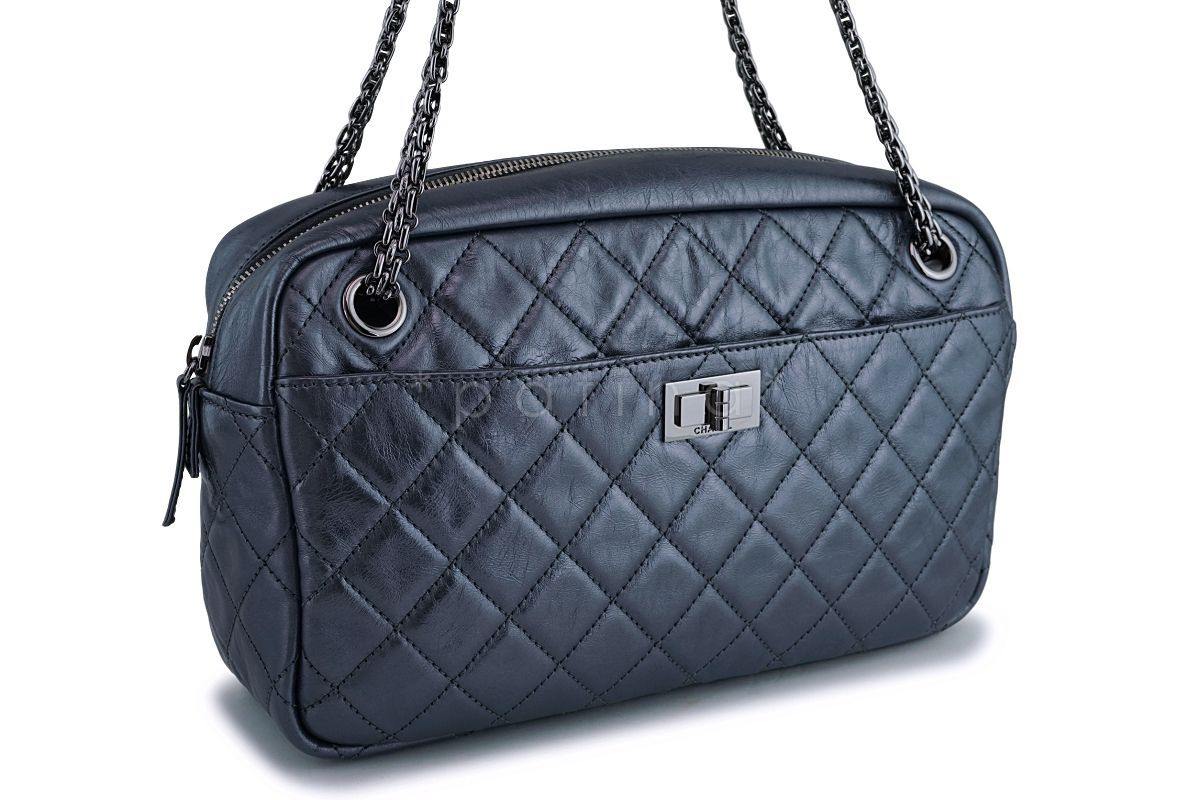 Chanel Dark Gray Silver Metallic Reissue Classic Camera Case Bag RHW