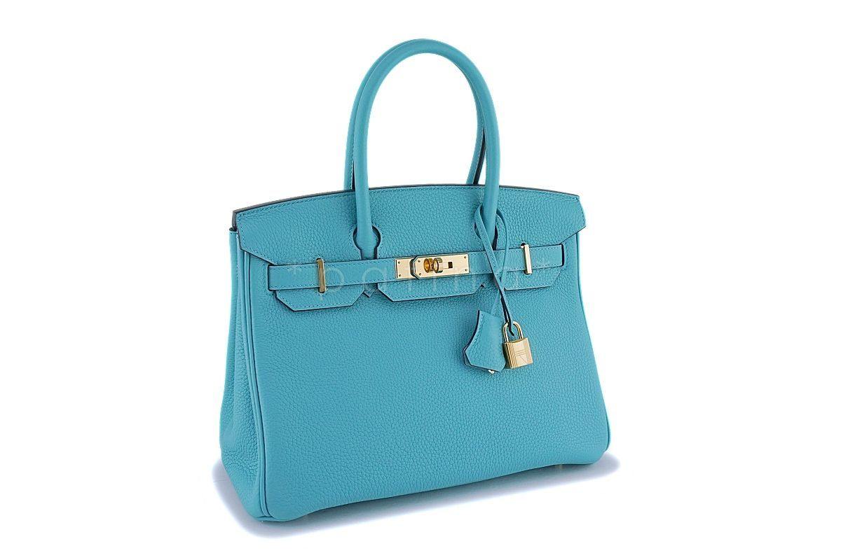 Hermes Bleu Atoll Blue Togo 30cm Birkin 30 Tote Bag GHW