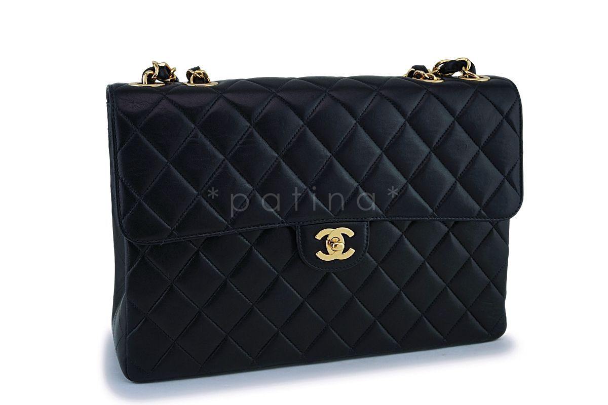 Chanel Black Lambskin Jumbo Classic Flap Bag 24k GHW