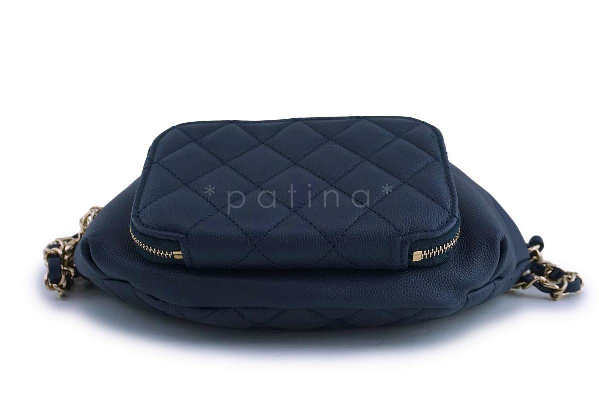 NIB 19P Chanel Blue Caviar Business Affinity Fanny Pack Waist Belt Bag GHW