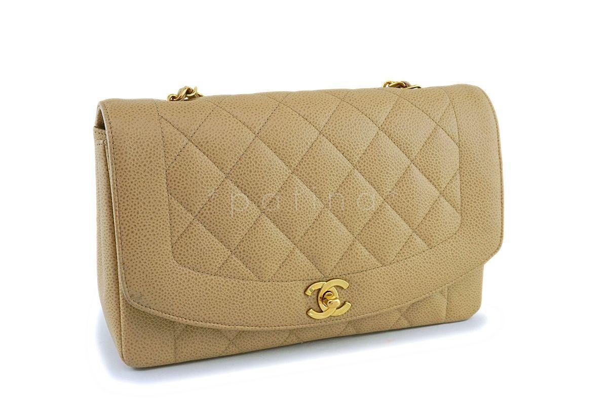 Chanel Vintage Beige Caviar Classic Medium Diana Flap Bag 24k GHW