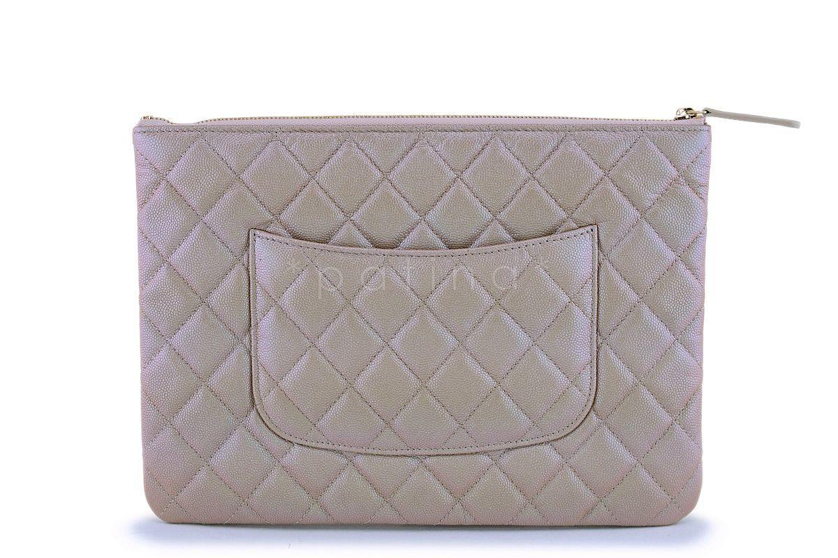NIB 19S Chanel Iridescent Beige Pearly CC Medium O Case Clutch Bag