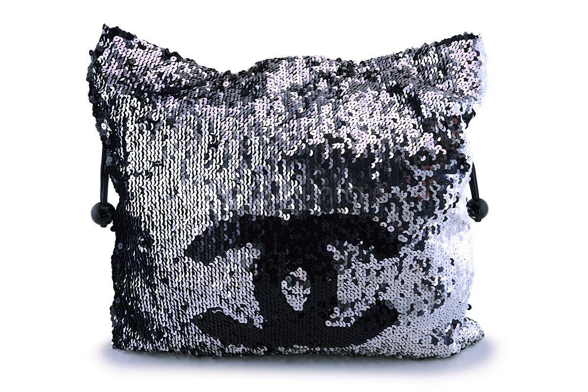 Chanel Silver XL LIMITED Summer Nights Reversible Sequins Hobo Tote Bag