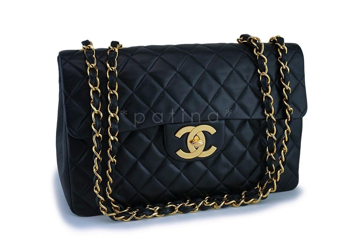 Chanel Black Vintage Lambskin Maxi "Jumbo XL" Classic Flap Bag 24k GHW