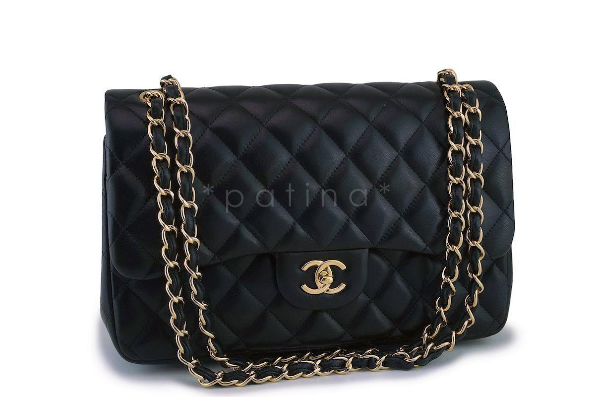 Chanel Black Lambskin Jumbo Classic Double Flap Bag GHW