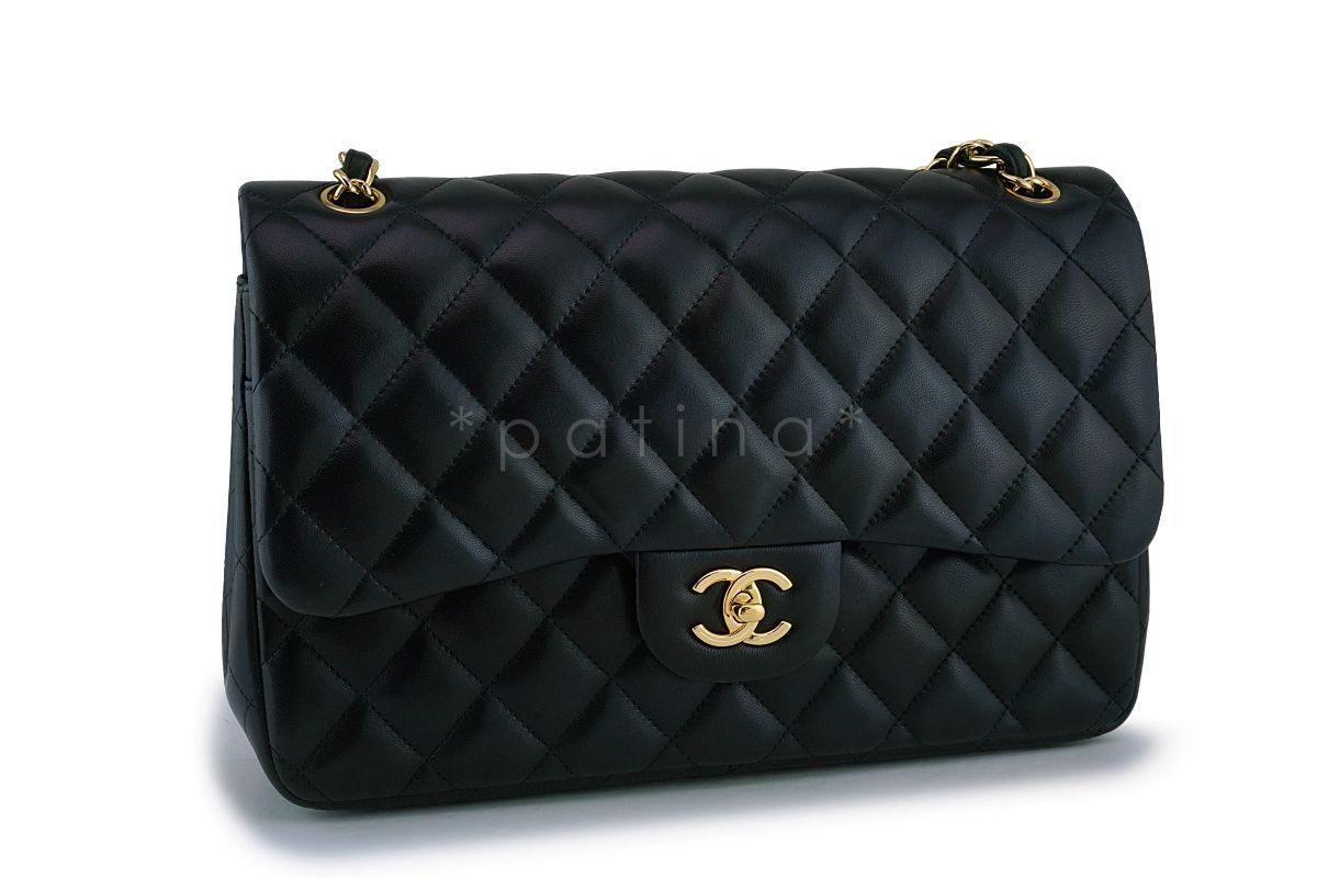 Chanel Black Lambskin Jumbo Classic Double Flap Bag GHW