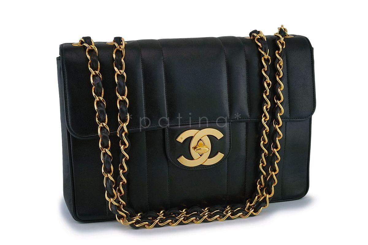 Chanel Black Vintage Lambskin Mademoiselle Jumbo Classic Flap Bag 24k GHW