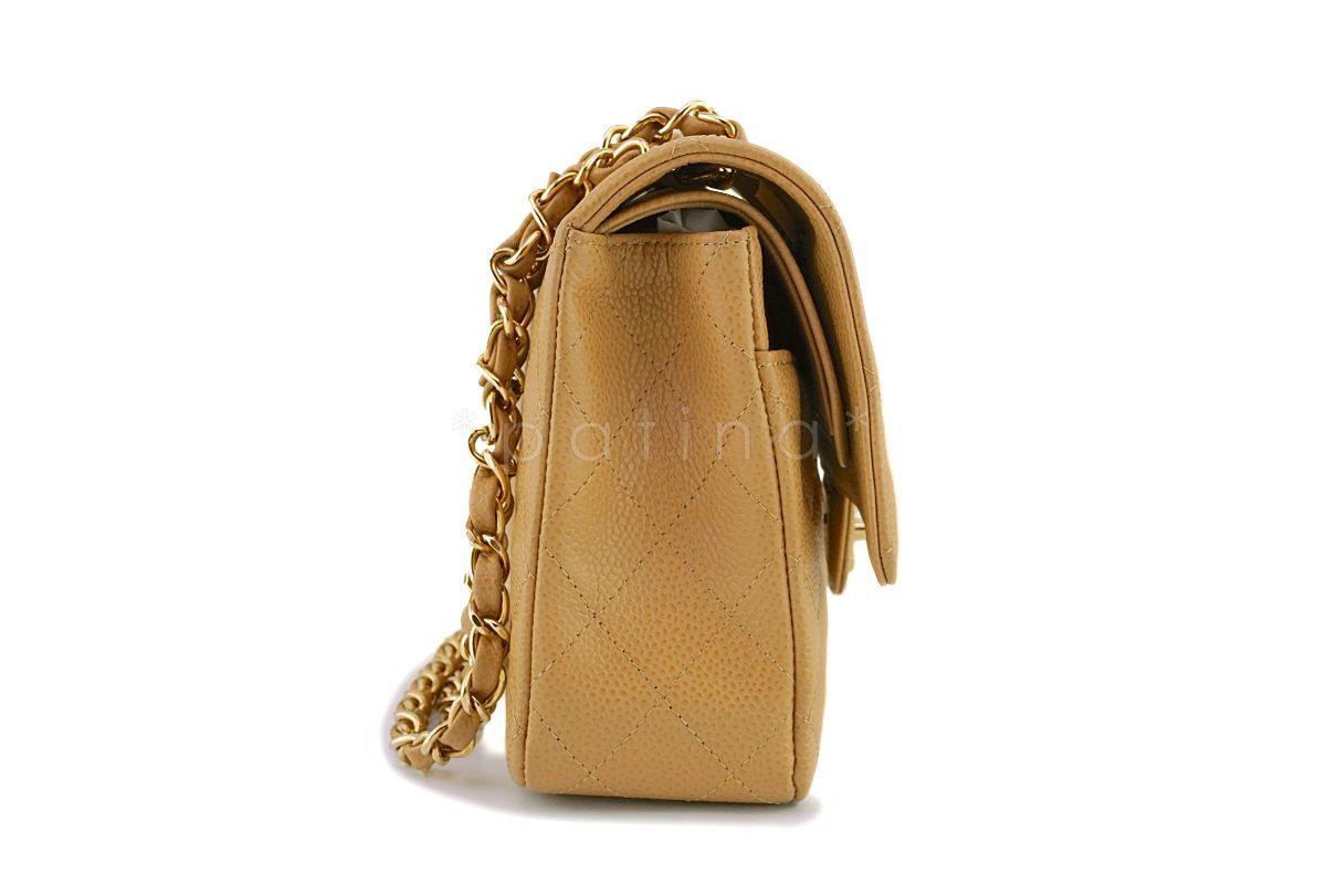 Chanel Camel Beige Caviar Medium Classic Double Flap Bag 24k GHW