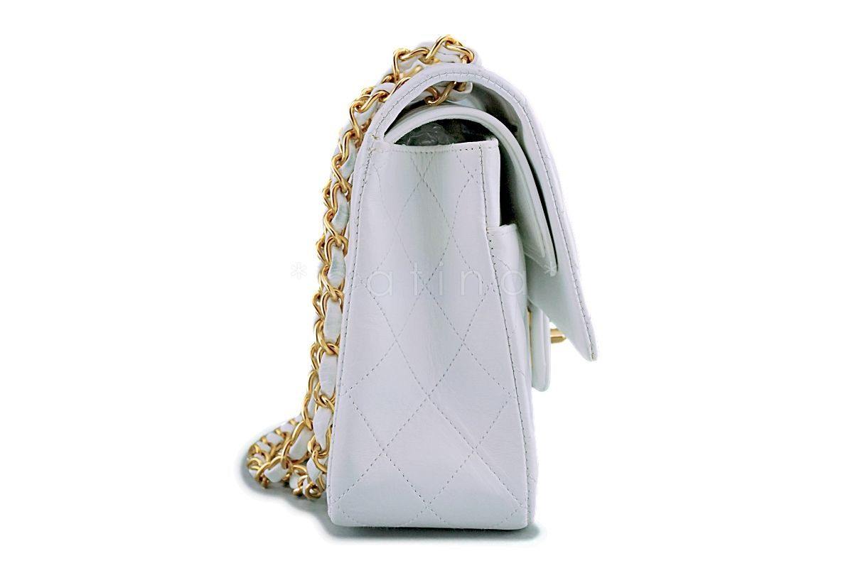 Chanel White Lambskin Medium Classic Double Flap Bag 24k GHW