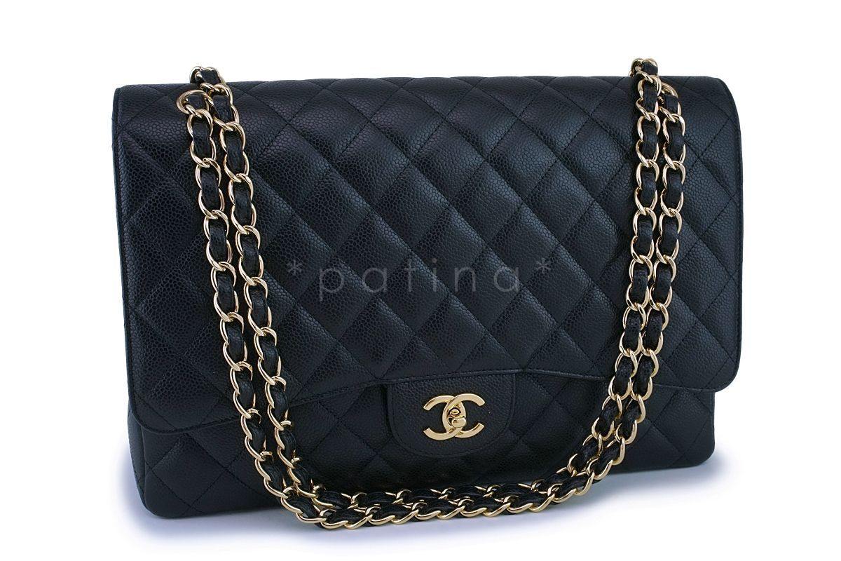 Pristine Chanel Black Caviar Maxi "Jumbo XL" Classic Flap Bag GHW