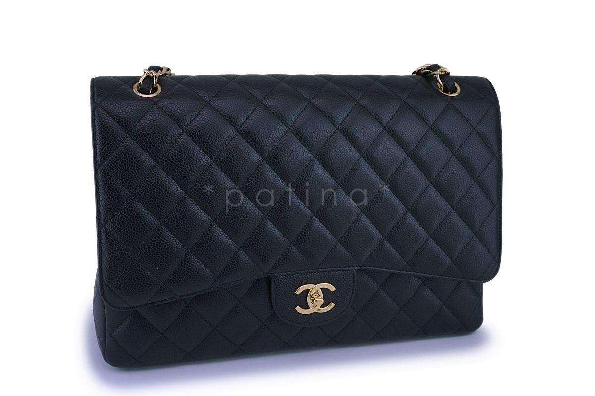 Pristine Chanel Black Caviar Maxi "Jumbo XL" Classic Flap Bag GHW