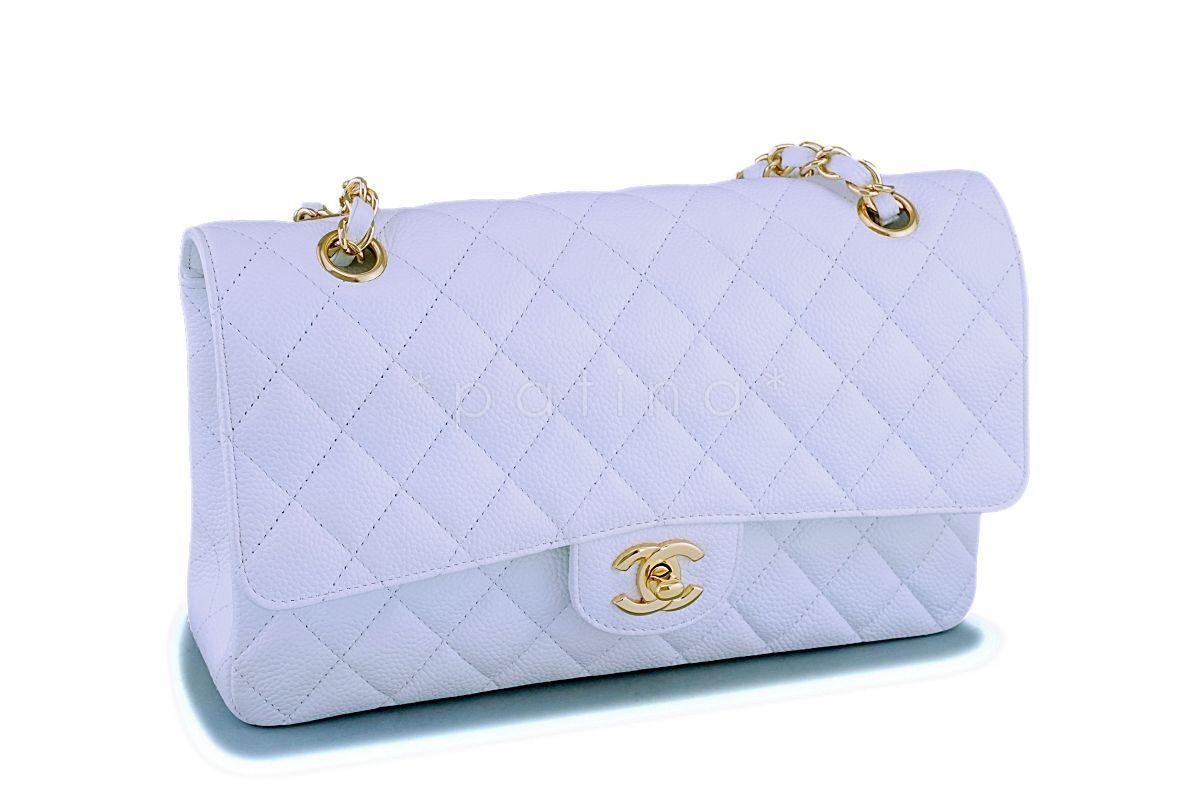 Chanel White Caviar Medium Classic Double Flap Bag GHW