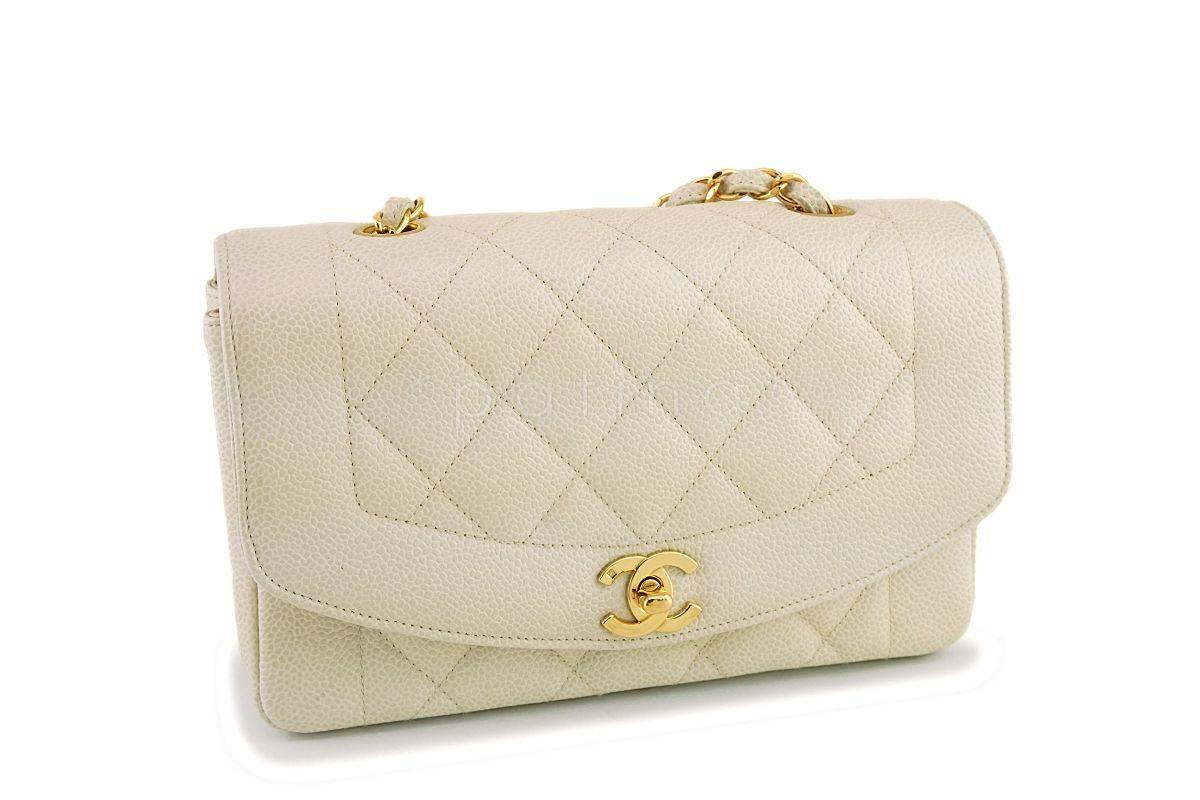 *rare* Chanel Beige Vintage Caviar Small Diana Classic Flap Bag 24k GHW