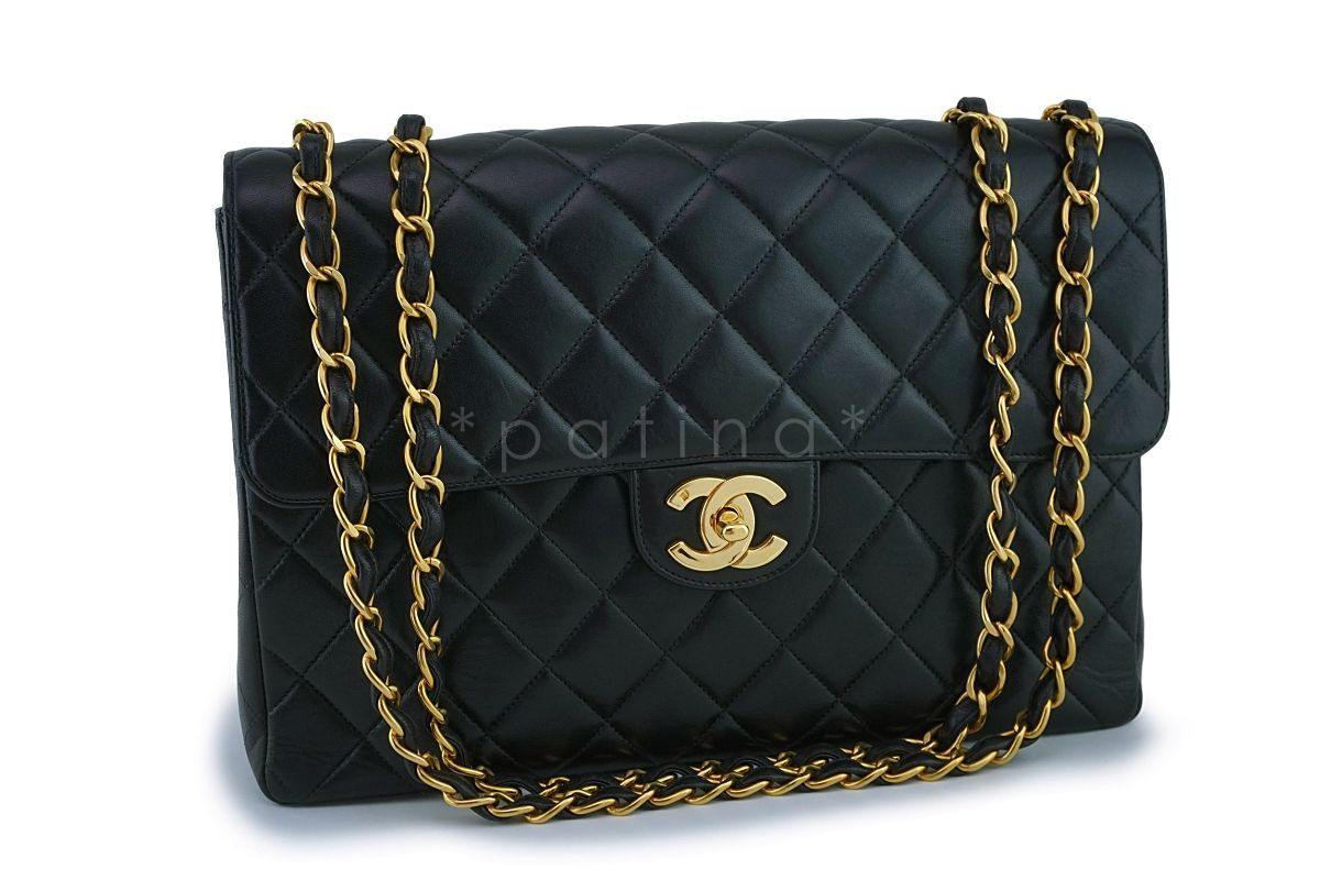 Chanel Black Lambskin Jumbo Classic Flap Bag 24k GHW