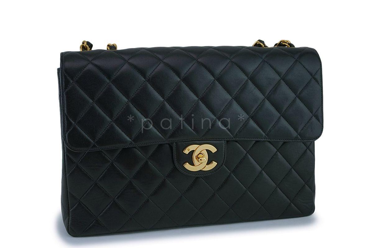 Chanel Black Lambskin Jumbo Classic Flap Bag 24k GHW