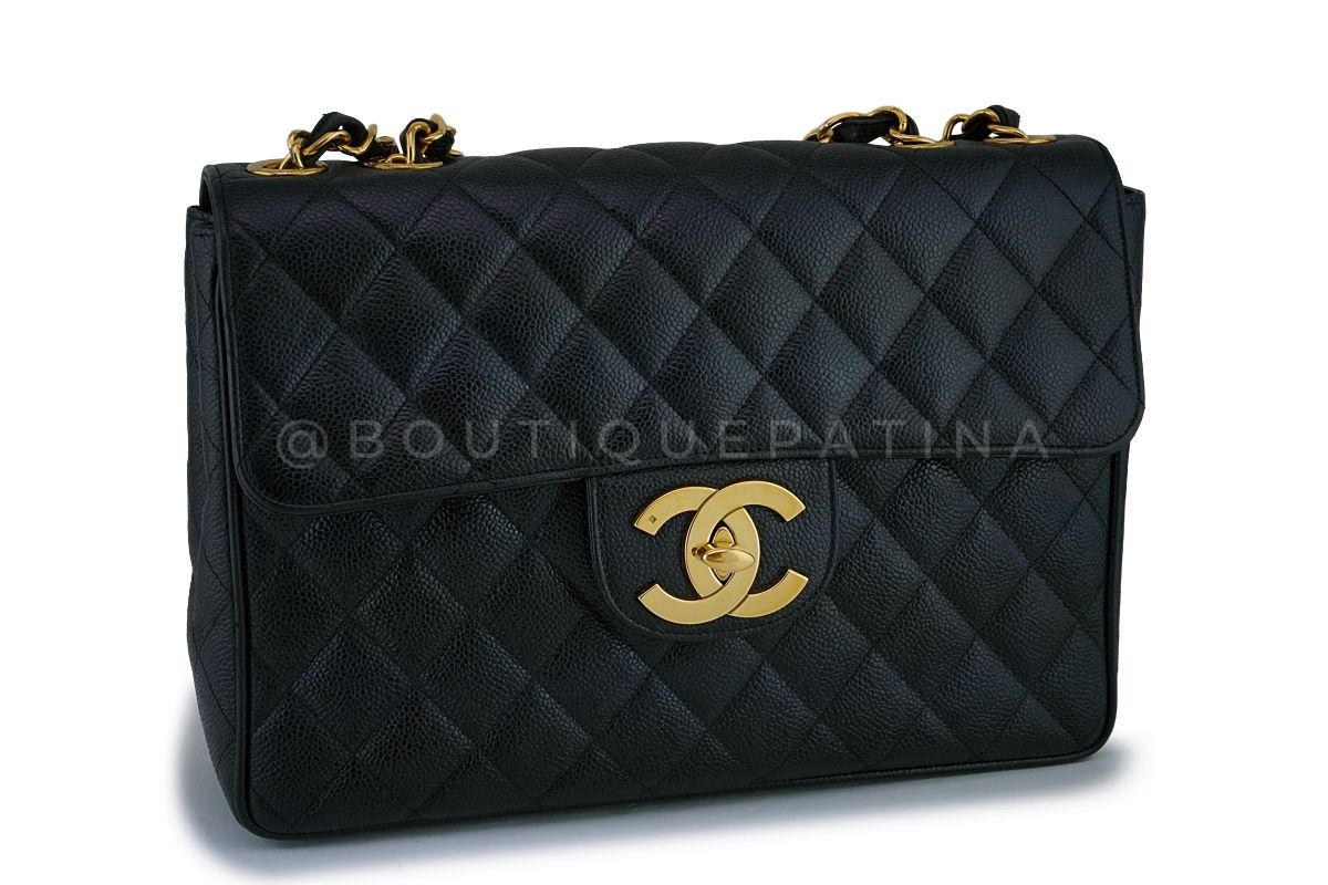 Chanel Vintage Black Caviar Jumbo Classic Flap Bag 24k GHW