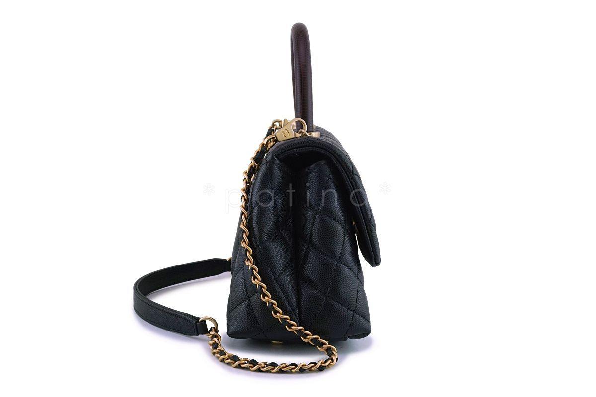 NIB 19A Chanel Black Caviar Coco Handle Mini/Small Flap Bag GHW