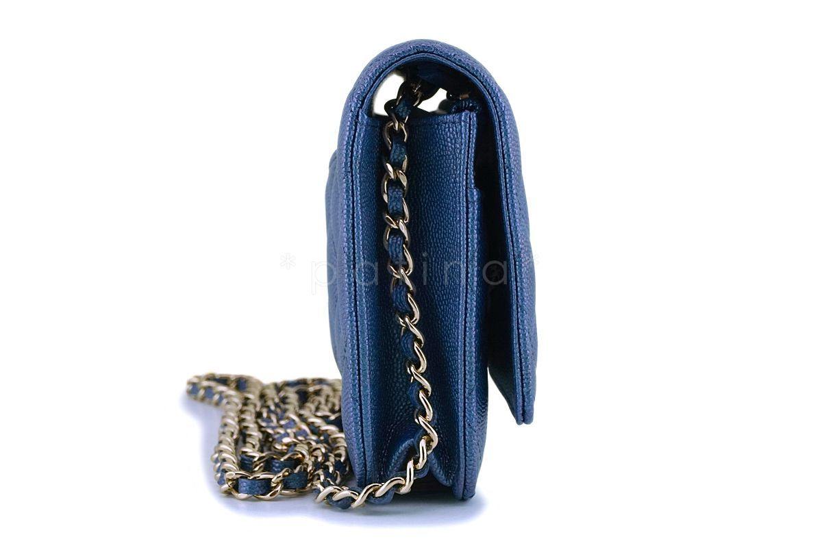 NIB 19S Chanel Iridescent Blue Pearly CC Wallet on Chain WOC Flap Bag