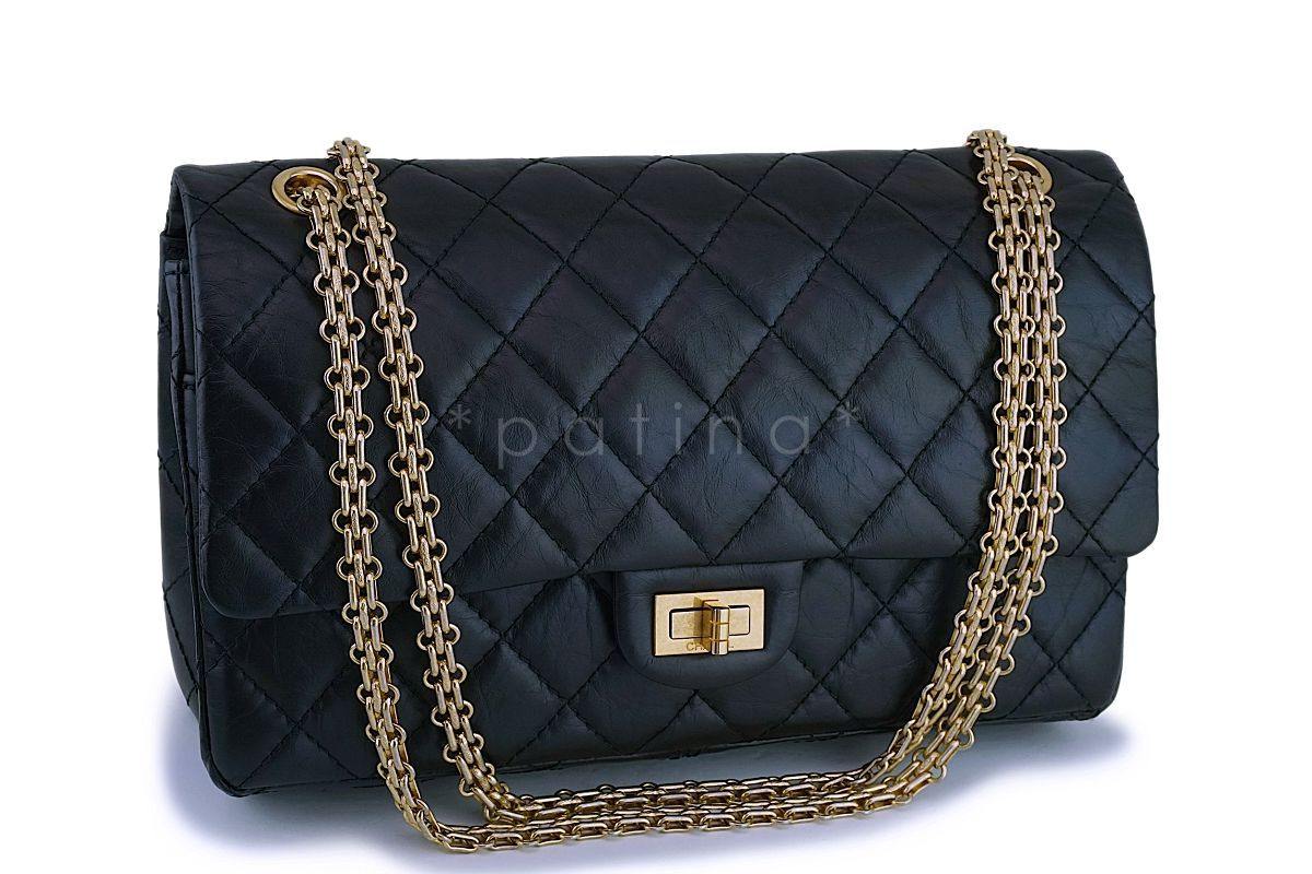 Chanel Black Aged Calfskin 226 Reissue 2.55 Classic Double Flap Bag GHW