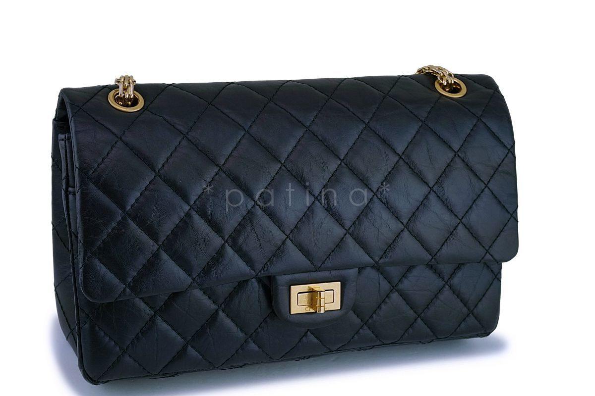Chanel Black Aged Calfskin 226 Reissue 2.55 Classic Double Flap Bag GHW