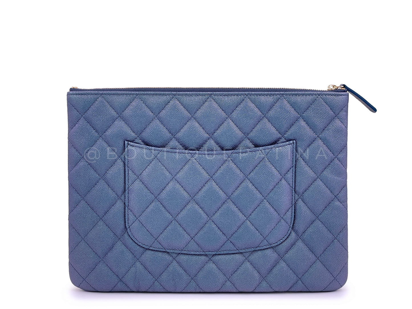 NIB 19S Chanel Iridescent Blue Pearly CC Caviar Medium O Case Clutch Bag