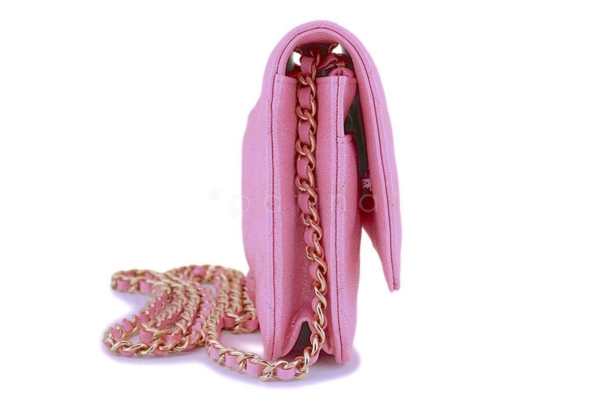 NIB 19S Chanel Iridescent Pearly Pink Caviar Wallet on Chain WOC Flap Bag