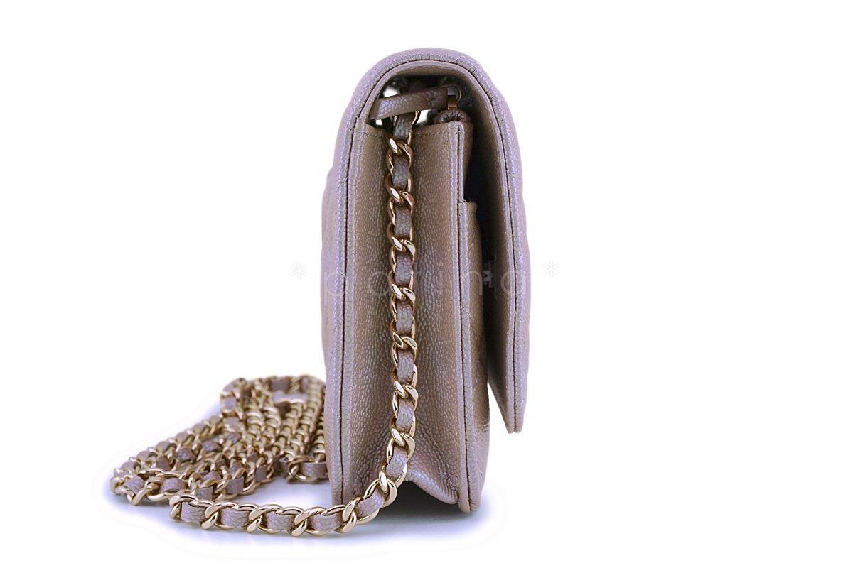 19S Chanel Iridescent Taupe Beige Rose Gold Pearly CC Wallet on Chain WOC Flap Bag