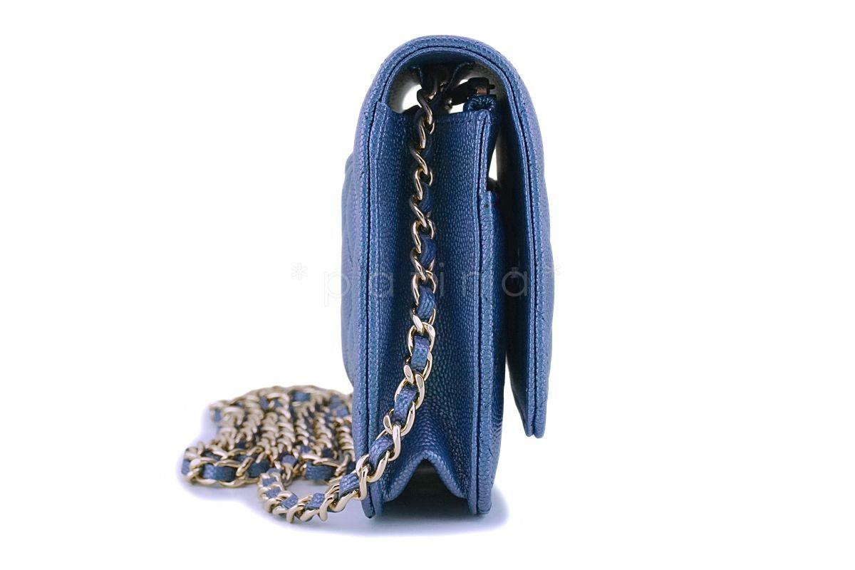 NIB 19S Chanel Iridescent Blue Pearly CC Wallet on Chain WOC Flap Bag