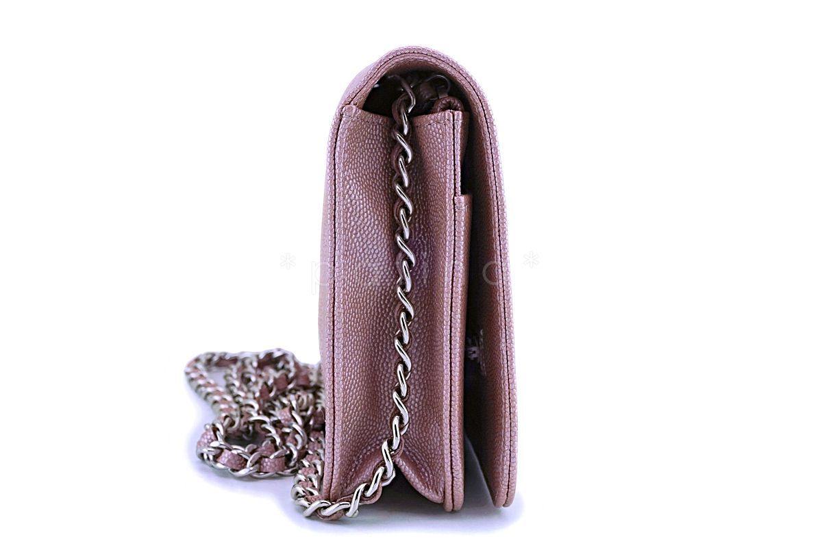 NIB 19P Chanel Pink Caviar Rose Gold Chevron Wallet on Chain WOC Flap Bag
