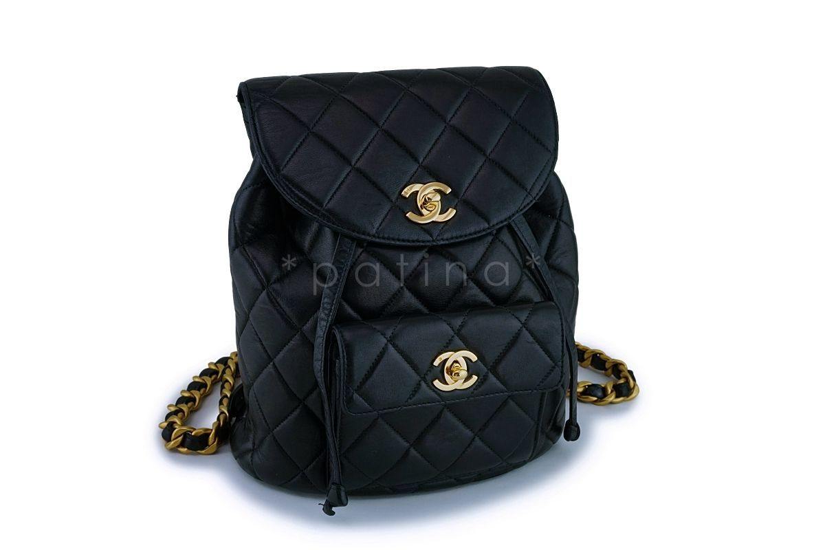 Chanel Vintage Black Lambskin Classic Quilted Backpack Bag 24k GHW