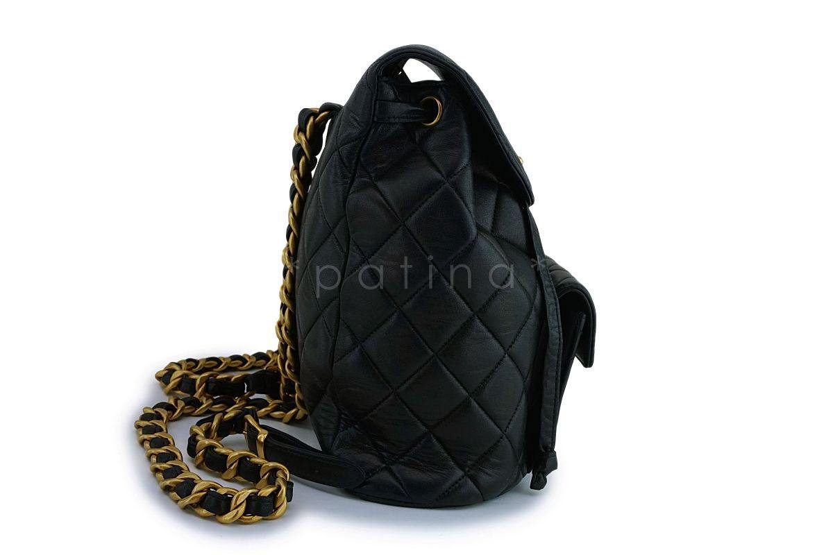 Chanel Vintage Black Lambskin Classic Quilted Backpack Bag 24k GHW