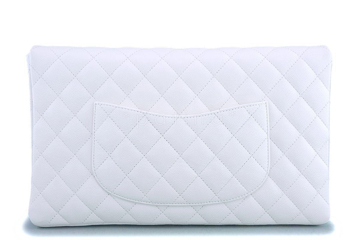 NIB 19B Chanel White Caviar Timeless Classic Flap Clutch Bag GHW