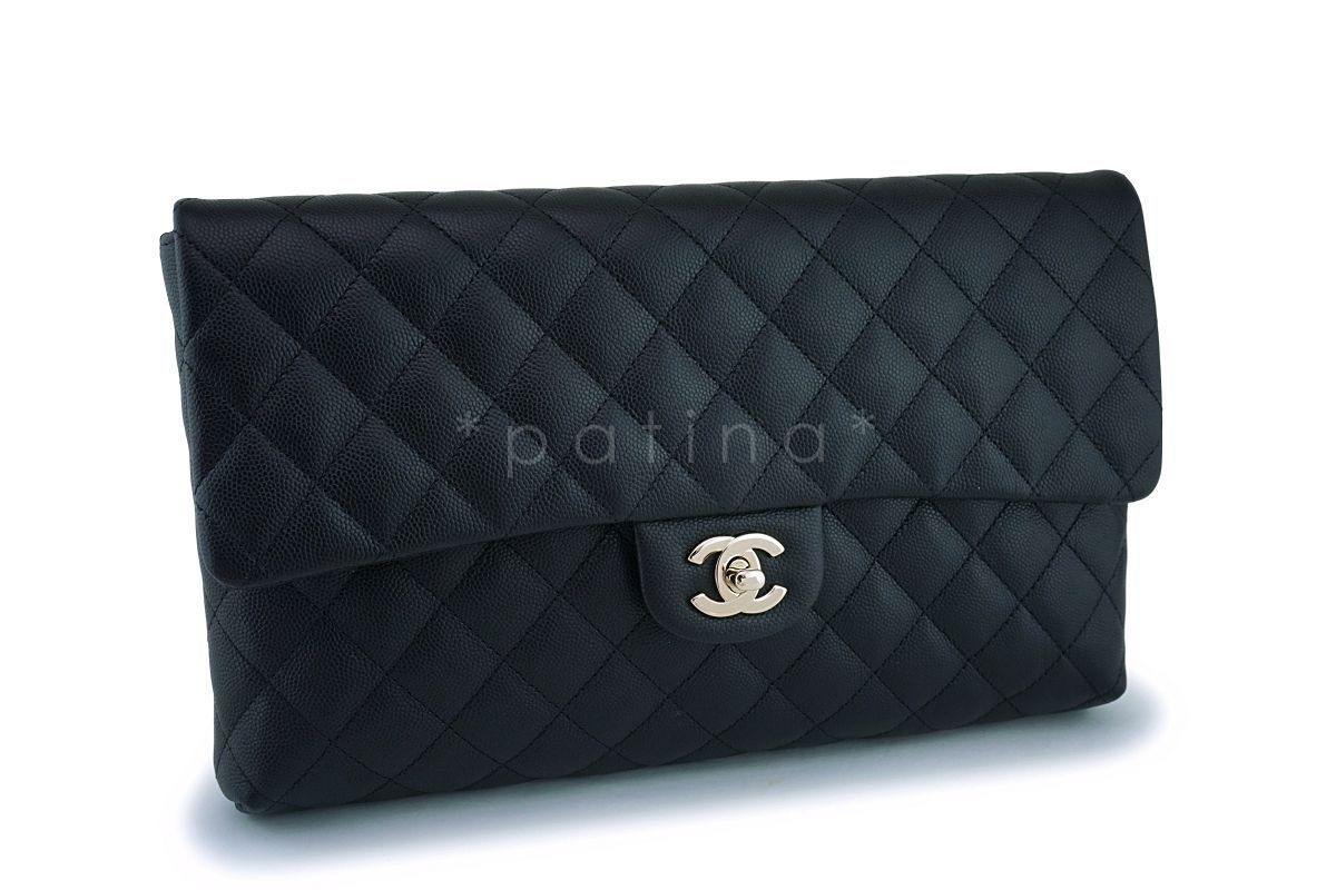 NIB 19B Chanel Black Caviar Timeless Classic Flap Clutch Bag GHW