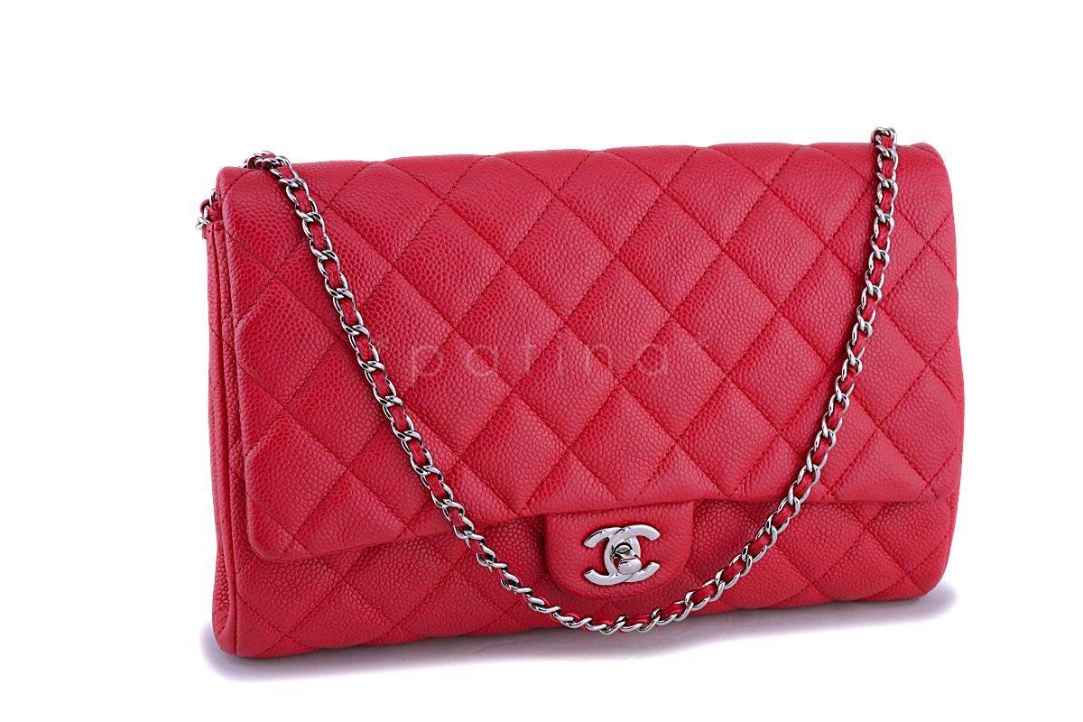 Chanel Blush Red Caviar Timeless Classic Flap Clutch w Chain Bag SHW