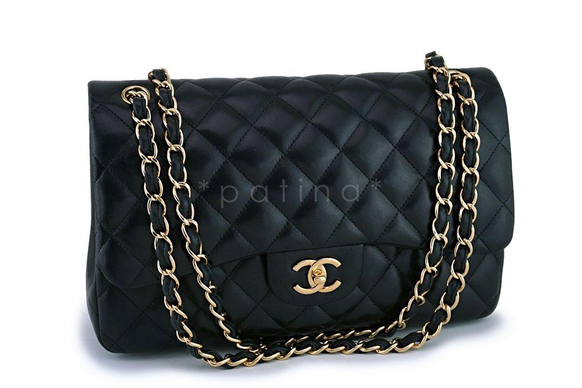 Chanel Black Lambskin Jumbo Classic Double Flap Bag GHW