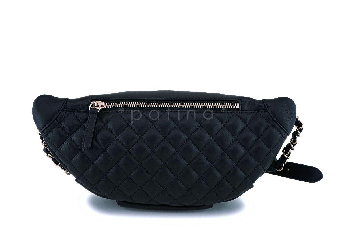 NIB Chanel Black Calfskin "Pocket" Banane Fanny Pack Belt Waist Bag GHW