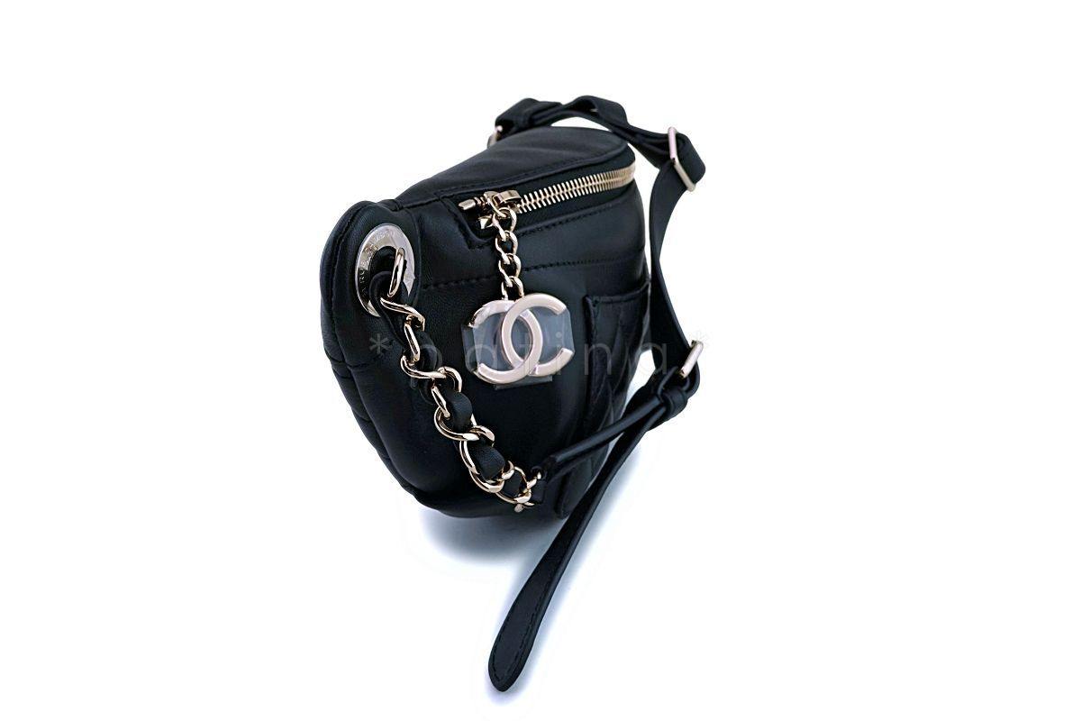 NIB Chanel Black Calfskin "Pocket" Banane Fanny Pack Belt Waist Bag GHW