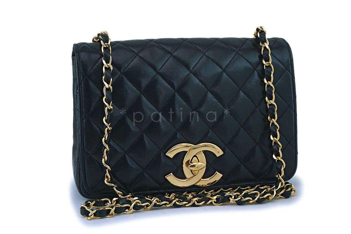 Rare Chanel Vintage Black Lambskin Big CC Small Classic Flap Bag 24k GHW SOL