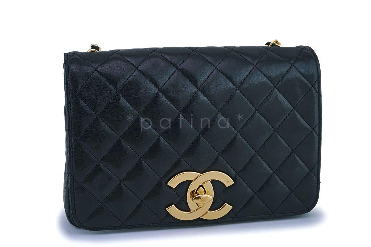 Rare Chanel Vintage Black Lambskin Big CC Small Classic Flap Bag 24k GHW SOL