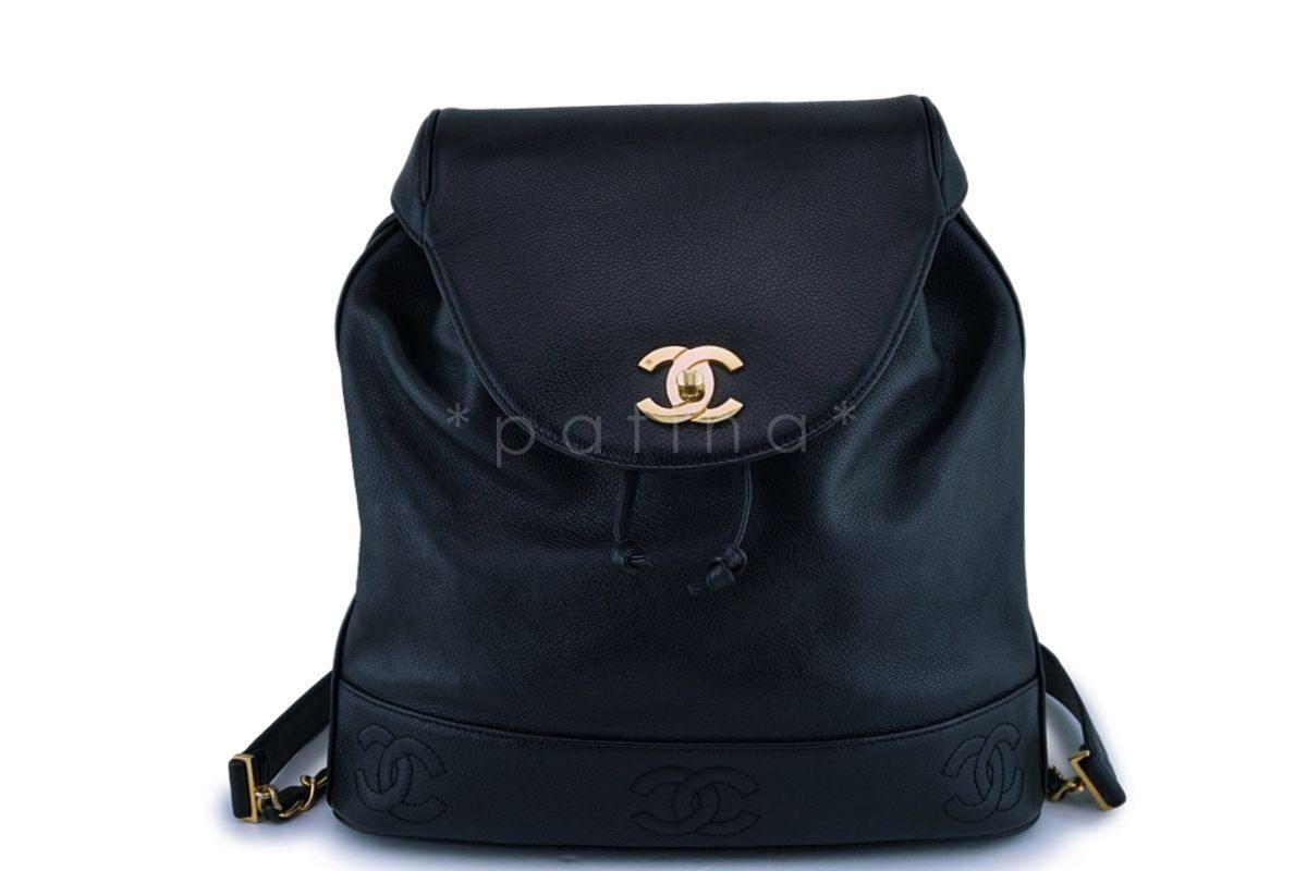 Rare Chanel Vintage Black Caviar Backpack Bag 24k GHW 3QZ