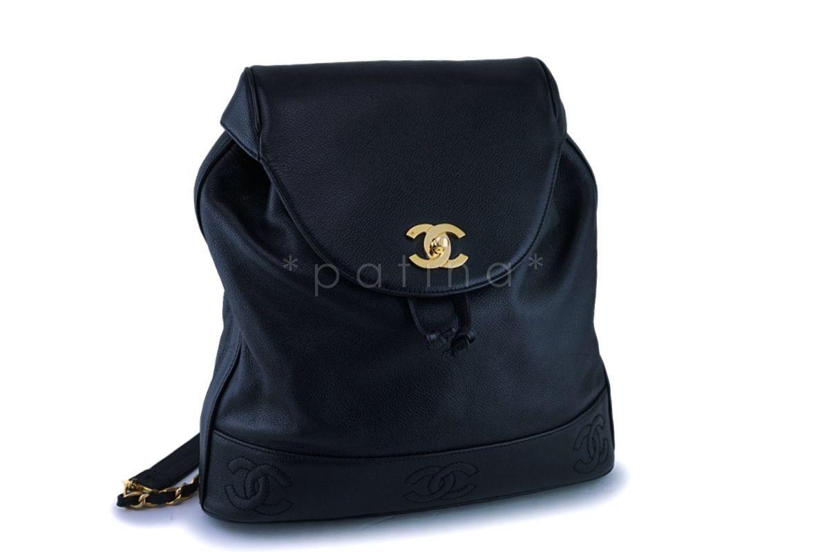 Rare Chanel Vintage Black Caviar Backpack Bag 24k GHW 3QZ