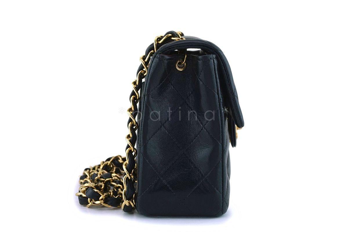 Chanel Vintage Black Lambskin Square Mini Classic Flap Bag 24k GHW