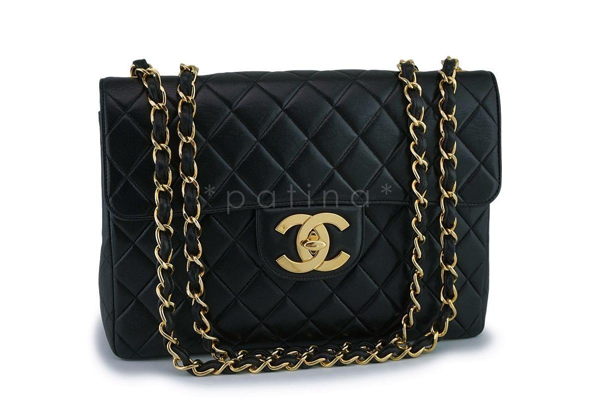 Chanel Black Vintage Lambskin Jumbo Classic Flap Bag 24k GHW